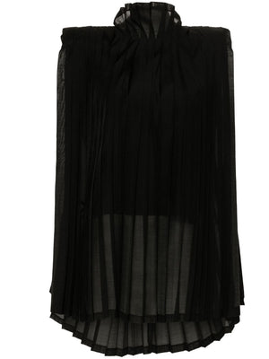 JUNYA WATANABE Black Georgette Crepe Fully Pleated Top for Women