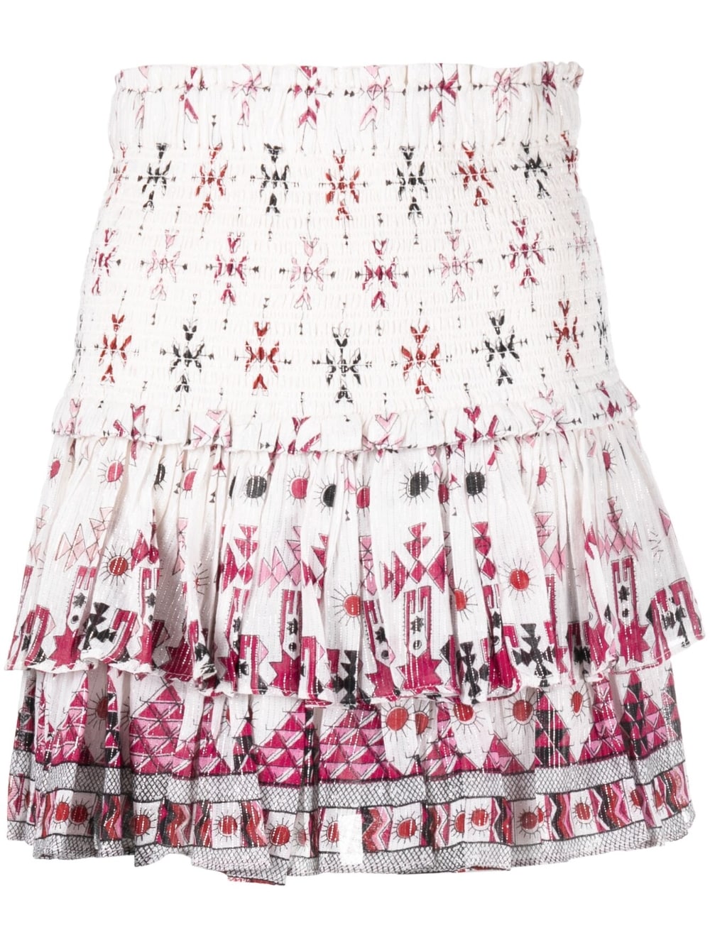 ISABEL MARANT ETOILE Ruffled Cotton Skirt with Geometric Print and Metallic Threading