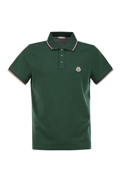 MONCLER Cotton Pique Polo Shirt with Tricolor Trim