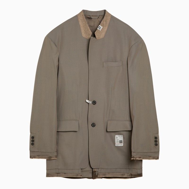 MAISON MIHARA YASUHIRO	 Beige Wool Blend Jacket for Men with Raw Cut Hem - Spring/Summer 2024