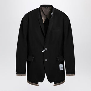 MAISON MIHARA YASUHIRO	 Black Wool Blend Single Breasted Jacket for Men with Raw Cut Hem