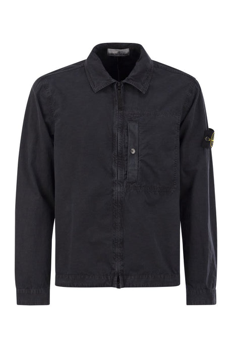 STONE ISLAND Men's Cotton Twill Overshirt with Zipper Closure