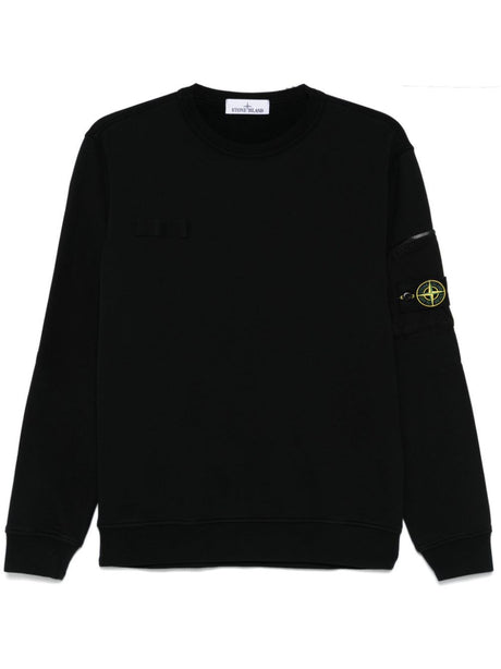 STONE ISLAND Zipped Pocket Cotton Crew Neck Sweatshirt