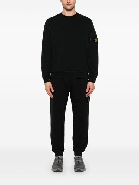 STONE ISLAND Zipped Pocket Cotton Crew Neck Sweatshirt