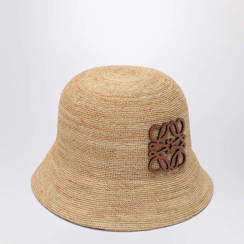 LOEWE Raffia and Leather Bucket Hat with Anagram - Women's