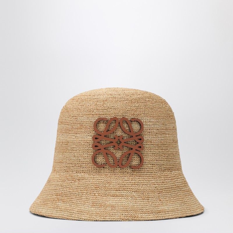 LOEWE Raffia and Leather Bucket Hat with Anagram - Women's