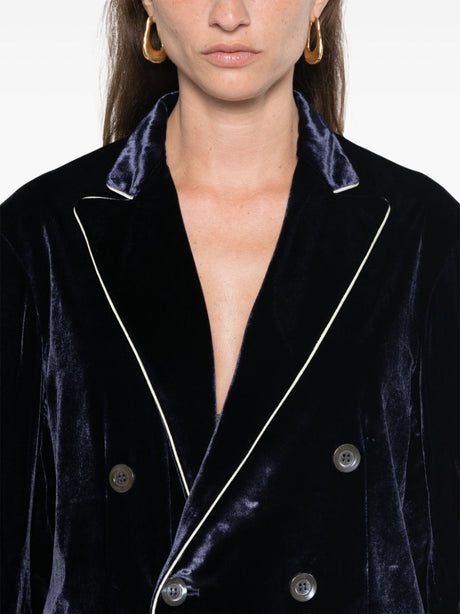 PIERRE LOUIS MASCIA Elegant Navy Blue Velvet Double-Breasted Jacket