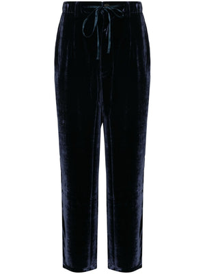 PIERRE LOUIS MASCIA Navy Blue Wide-Leg Velvet Trousers