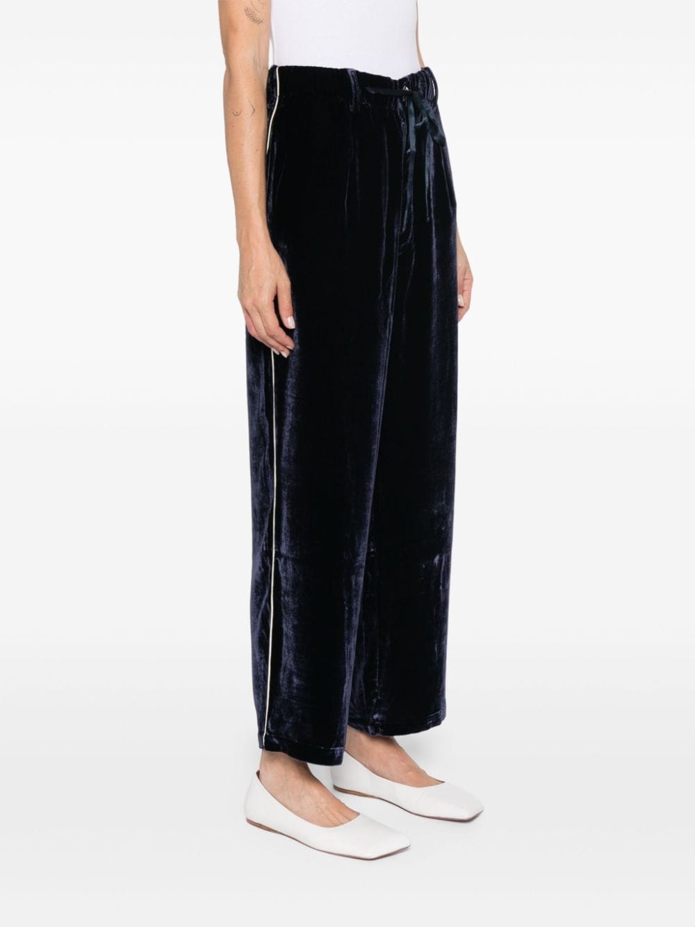 PIERRE LOUIS MASCIA Navy Blue Wide-Leg Velvet Trousers