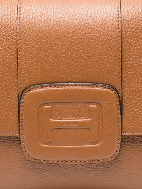 HOGAN Elegant Medium Leather Crossbody Handbag in Camel Brown