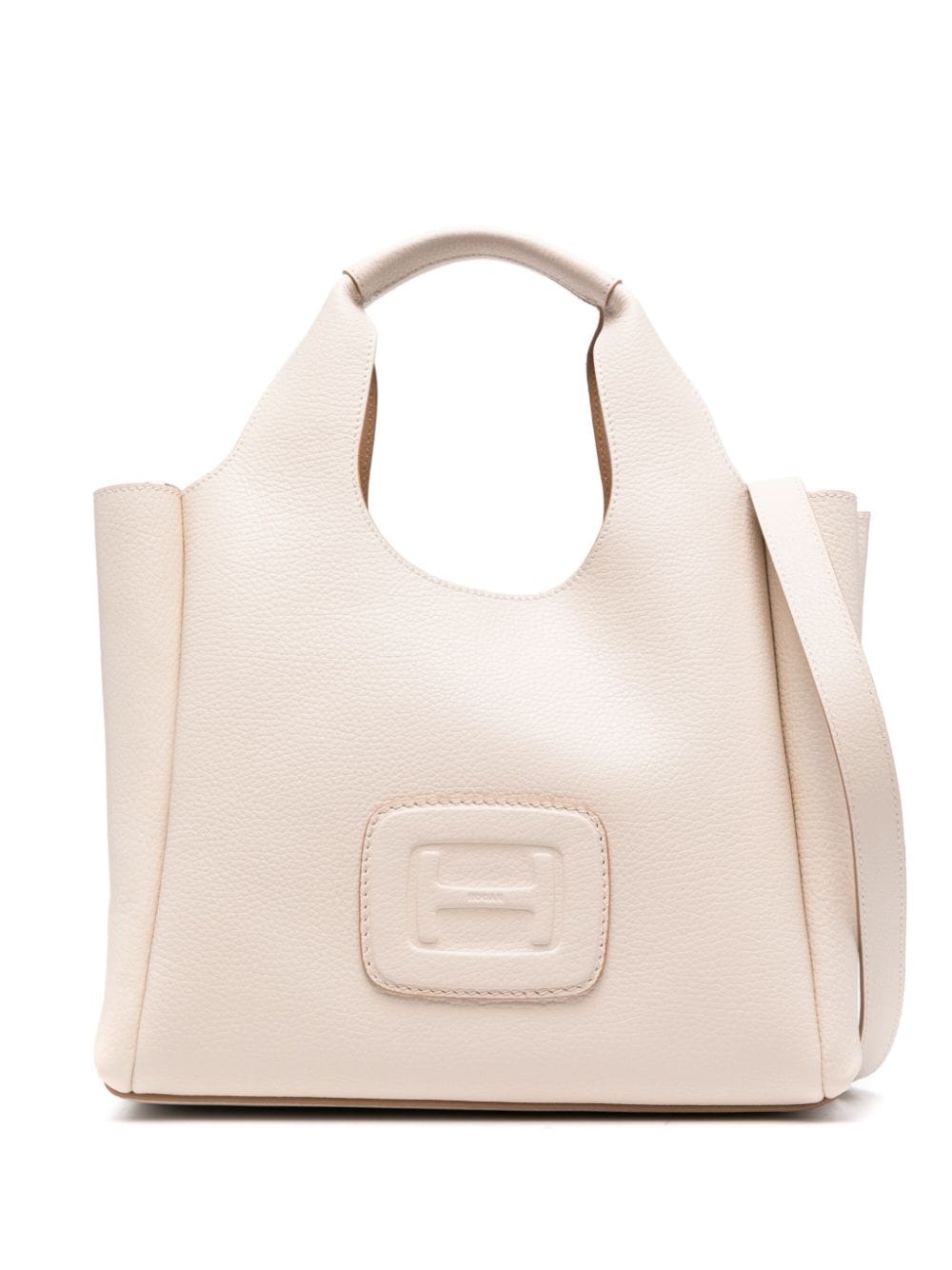 HOGAN Chic Off-White Mini Leather Tote with Embossed Detail