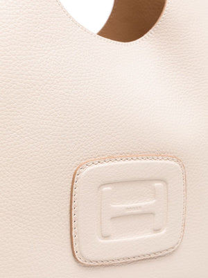 HOGAN Chic Off-White Mini Leather Tote with Embossed Detail