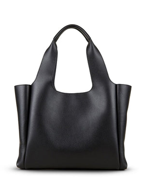 HOGAN Elegant Medium Black Leather Tote with Signature Emblem