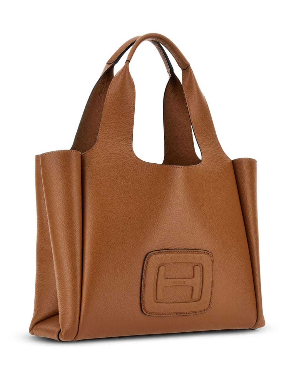 HOGAN Chic Cognac Brown Medium Leather Tote with Signature Detail