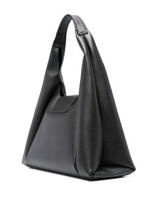 HOGAN Black Leather Medium Hobo Shoulder Handbag with Magnetic Closure and Removable Pouch