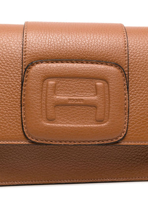 HOGAN Elegant Leather Crossbody Handbag in Camel Brown