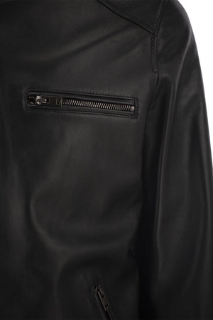 HOGAN Men's Black Leather Biker Jacket for SS24 Seasons