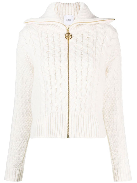 PATOU Zipped Cardigan with Ribbed Knit Edges