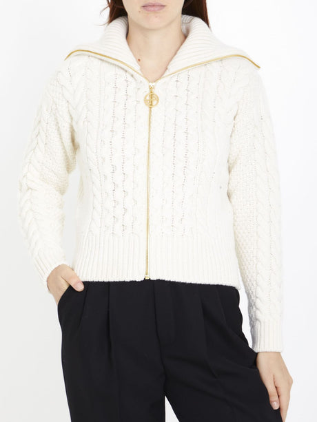 PATOU Zipped Cardigan with Ribbed Knit Edges