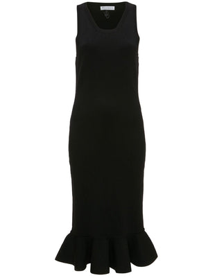 فستان أسود أنيق بتفصيلة نقطة طويلة