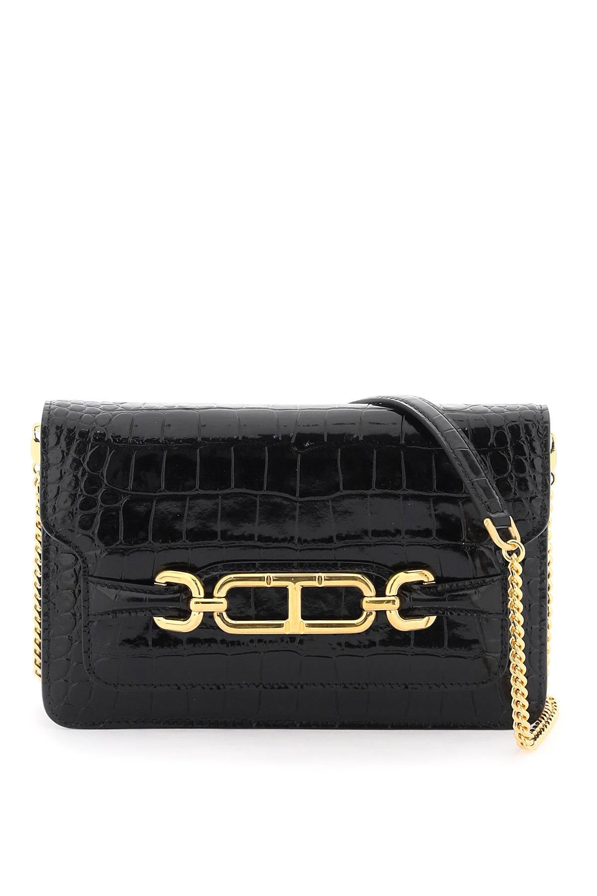 TOM FORD Whitney Shoulder Handbag - Crocodile Print Leather with Gold Detail