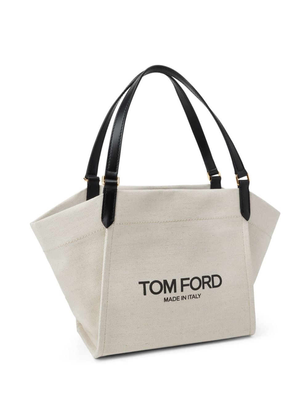 TOM FORD Chic Tan Canvas and Leather Medium Tote with Logo Print and Gold-Tone Accents