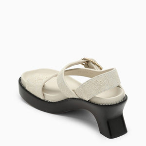 LOEWE Ivory Suede Heeled Slippers - Adjustable Buckle Strap, Architectural Heel