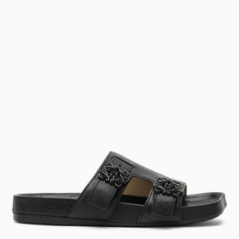 LOEWE Beige Leather Slide Sandal with Logo Buckle