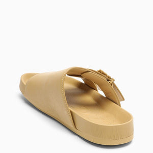 LOEWE Beige Leather Slide Sandal with Logo Buckle