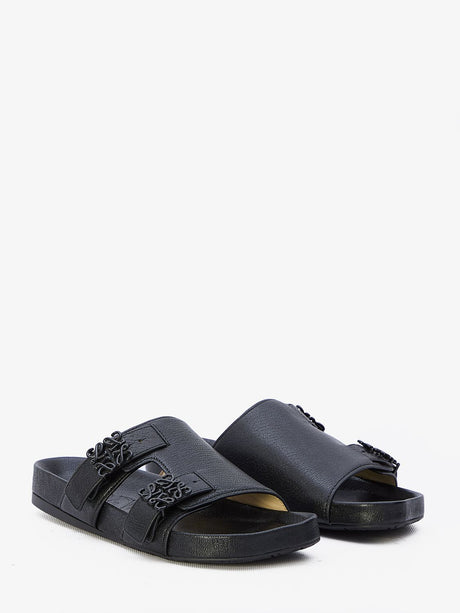 Ergonomic Black Goat Skin Slide Sandals for Women in US Sizes