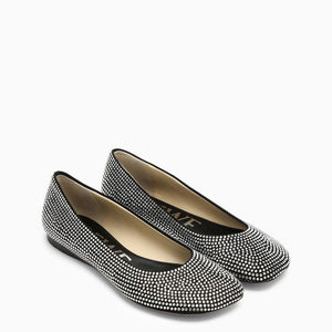 LOEWE Black Ballerina Leather Flats with Rhinestones for Women