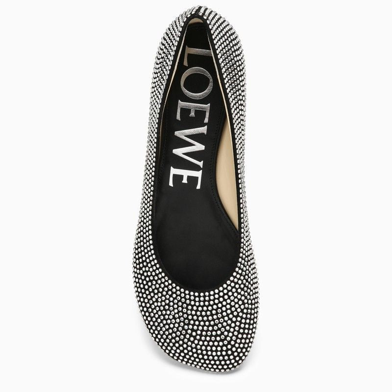 LOEWE Black Ballerina Leather Flats with Rhinestones for Women