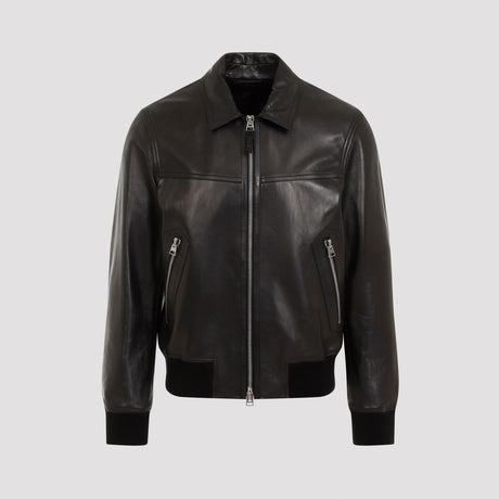 TOM FORD Luxury Black Leather Bomber Jacket