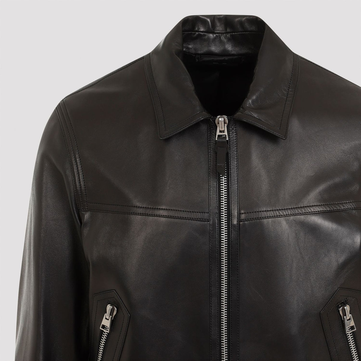 TOM FORD Luxury Black Leather Bomber Jacket