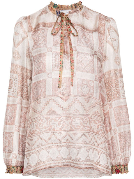 PIERRE LOUIS MASCIA Printed Silk Shirt with Pussy-Bow - Women’s Collection SS24