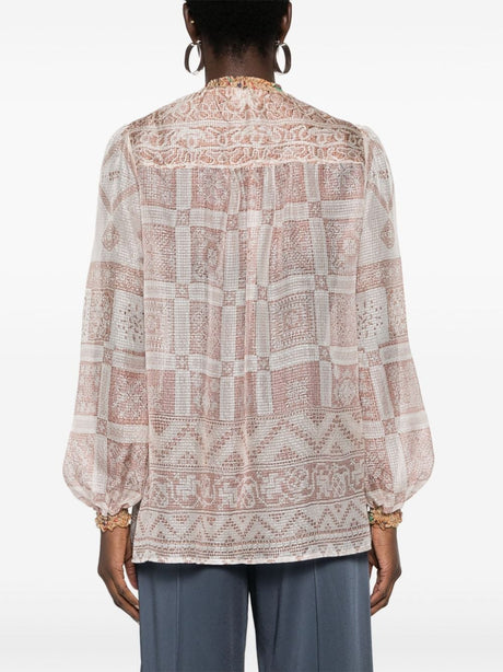 PIERRE LOUIS MASCIA Printed Silk Shirt with Pussy-Bow - Women’s Collection SS24