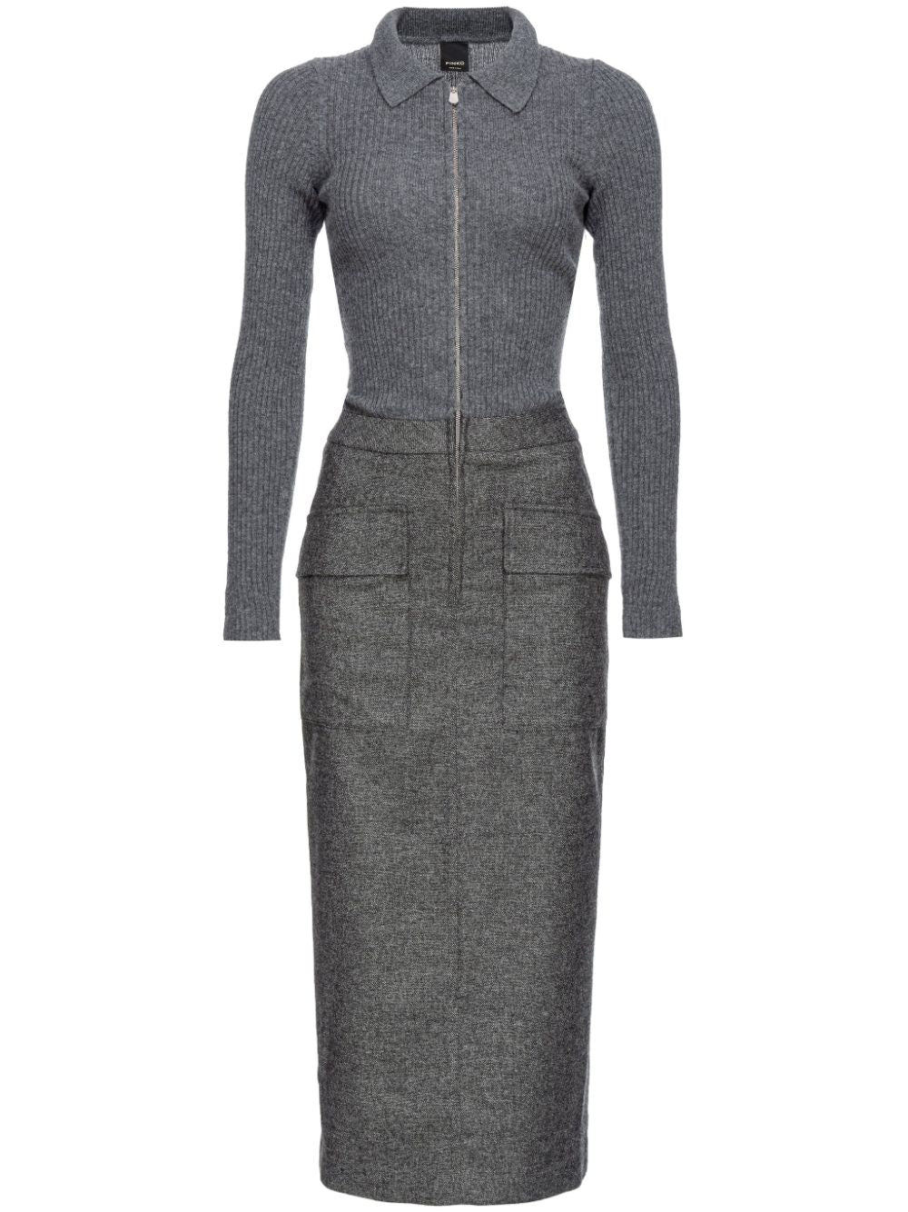 PINKO Ribbed Knit Dress with Zip Front and Pockets