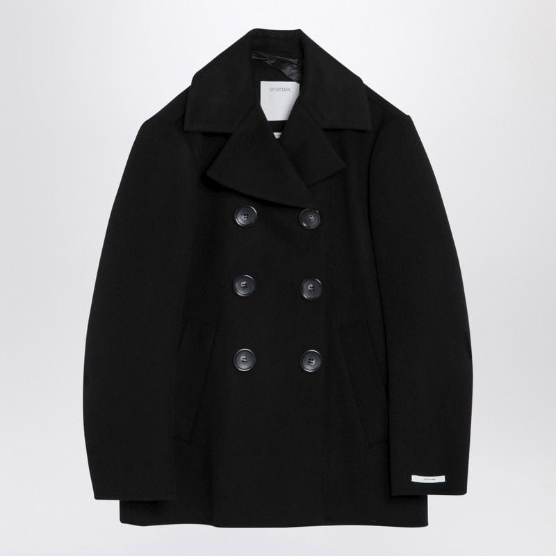 MAX MARA SPORTMAX Chic Black Wool Short Peacoat