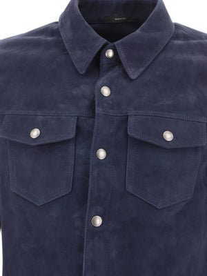 TOM FORD Men's Blue Suede Jacket for SS24