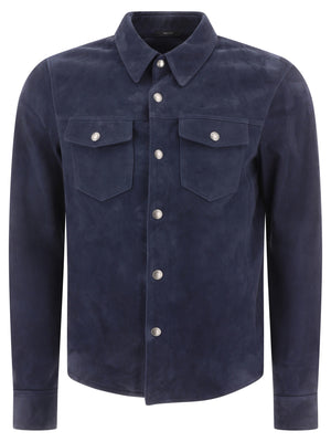 TOM FORD Men's Blue Suede Jacket for SS24