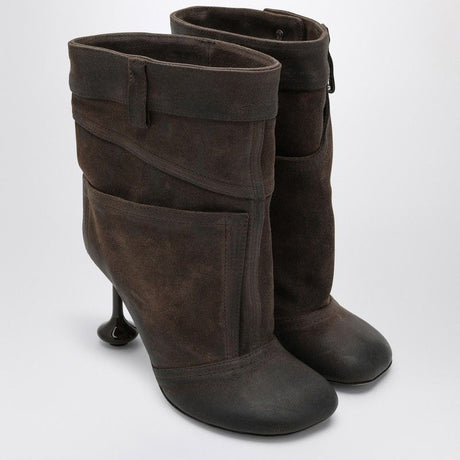 LOEWE Chic Taupe Suede Ankle Boots with Toy Heel