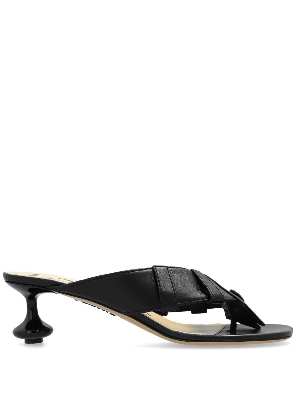 LOEWE Elegant Black Leather Toe-Post Sandal 45mm