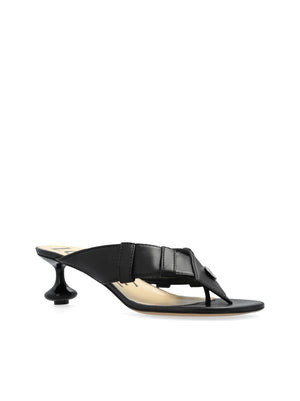 LOEWE Elegant Black Leather Toe-Post Sandal 45mm