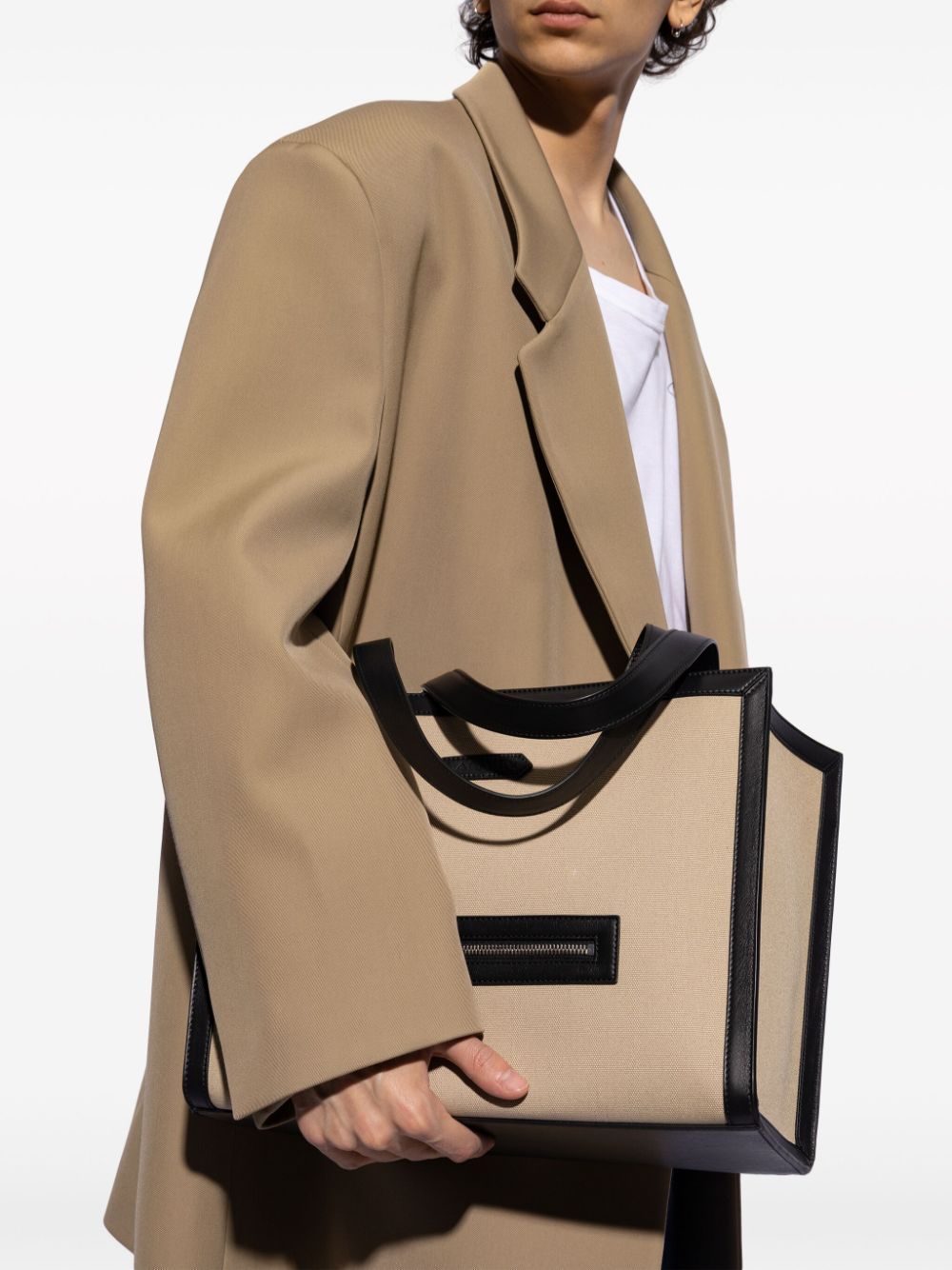 LANVIN Chic Horizontal Frame Cotton Tote in Beige & Black