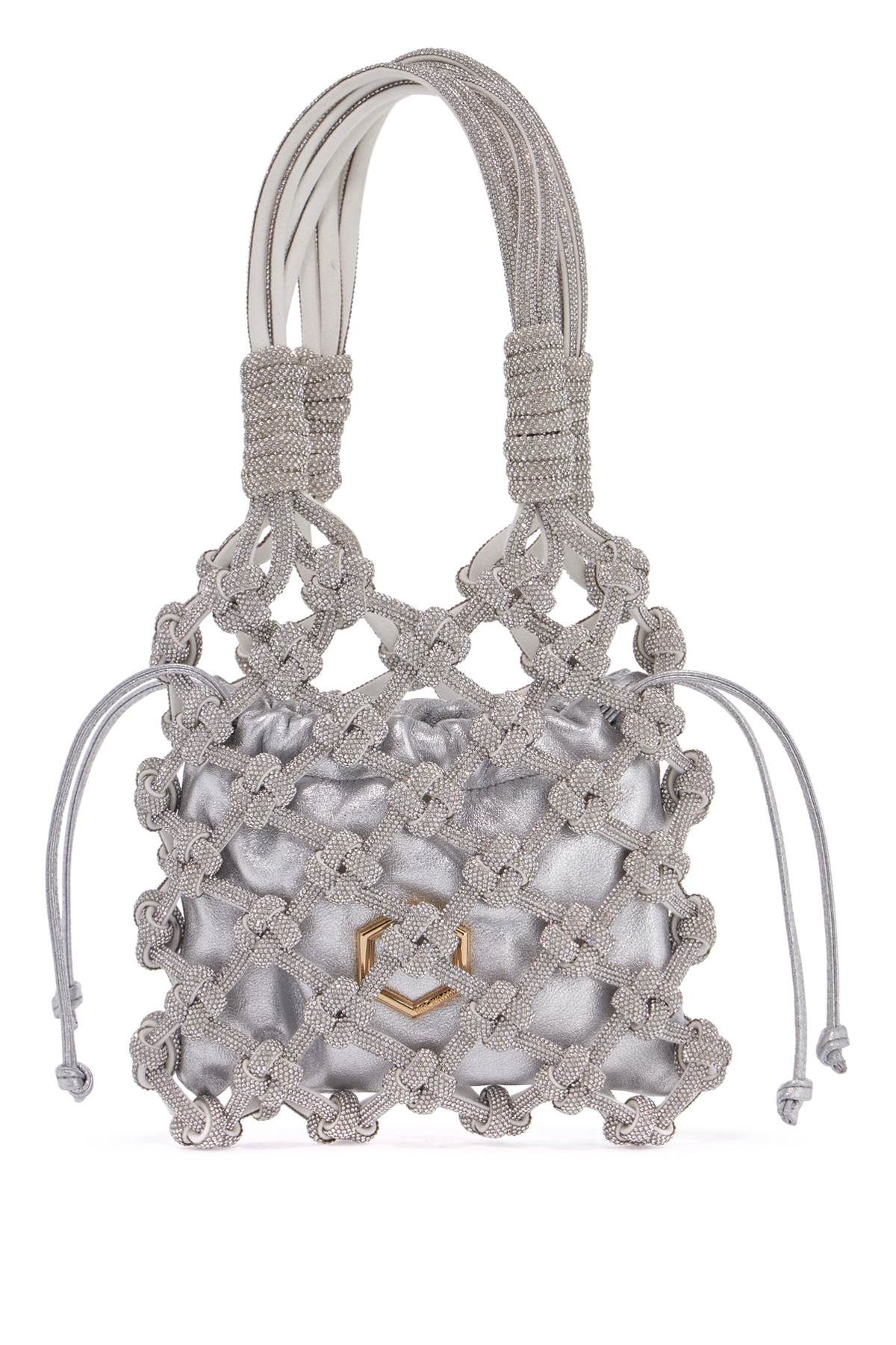 HIBOURAMA Woven Crystal Thread Handbag with Removable Pouch and Gold Monogram