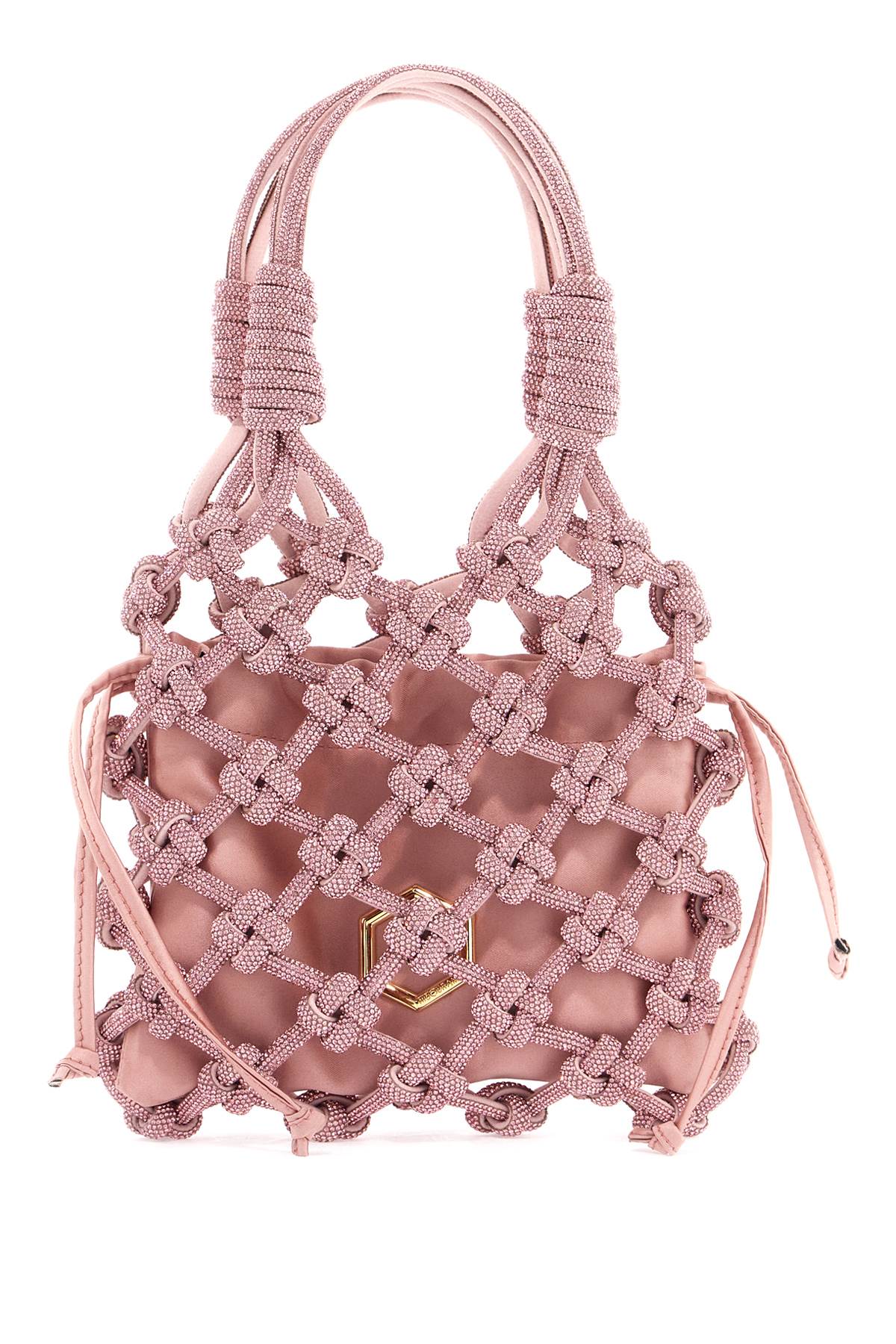 HIBOURAMA Woven Crystal Thread Handbag with Removable Pouch and Gold Monogram