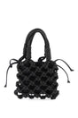 HIBOURAMA Woven Crystal Thread Handbag with Removable Pouch and Gold Monogram