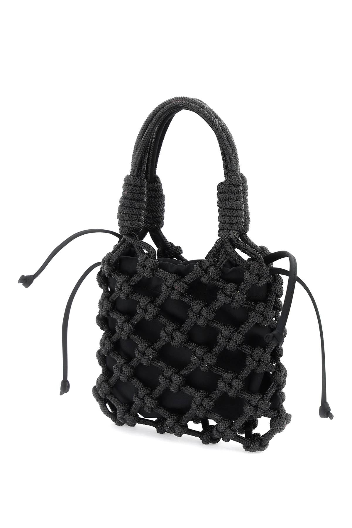 HIBOURAMA Woven Crystal Thread Handbag with Removable Pouch and Gold Monogram