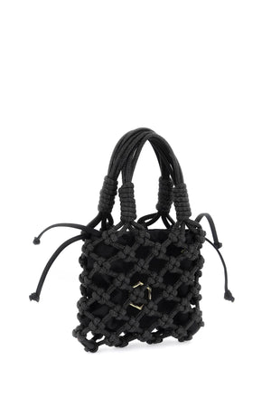 HIBOURAMA Woven Crystal Thread Handbag with Removable Pouch and Gold Monogram