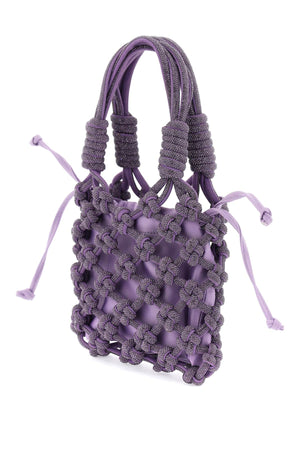 HIBOURAMA Woven Crystal Thread Handbag with Removable Pouch and Gold Monogram